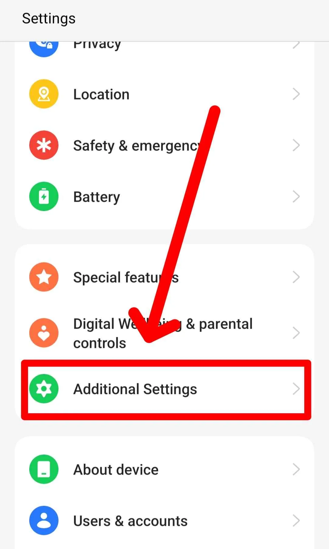 Realme Mobile additional Settings 