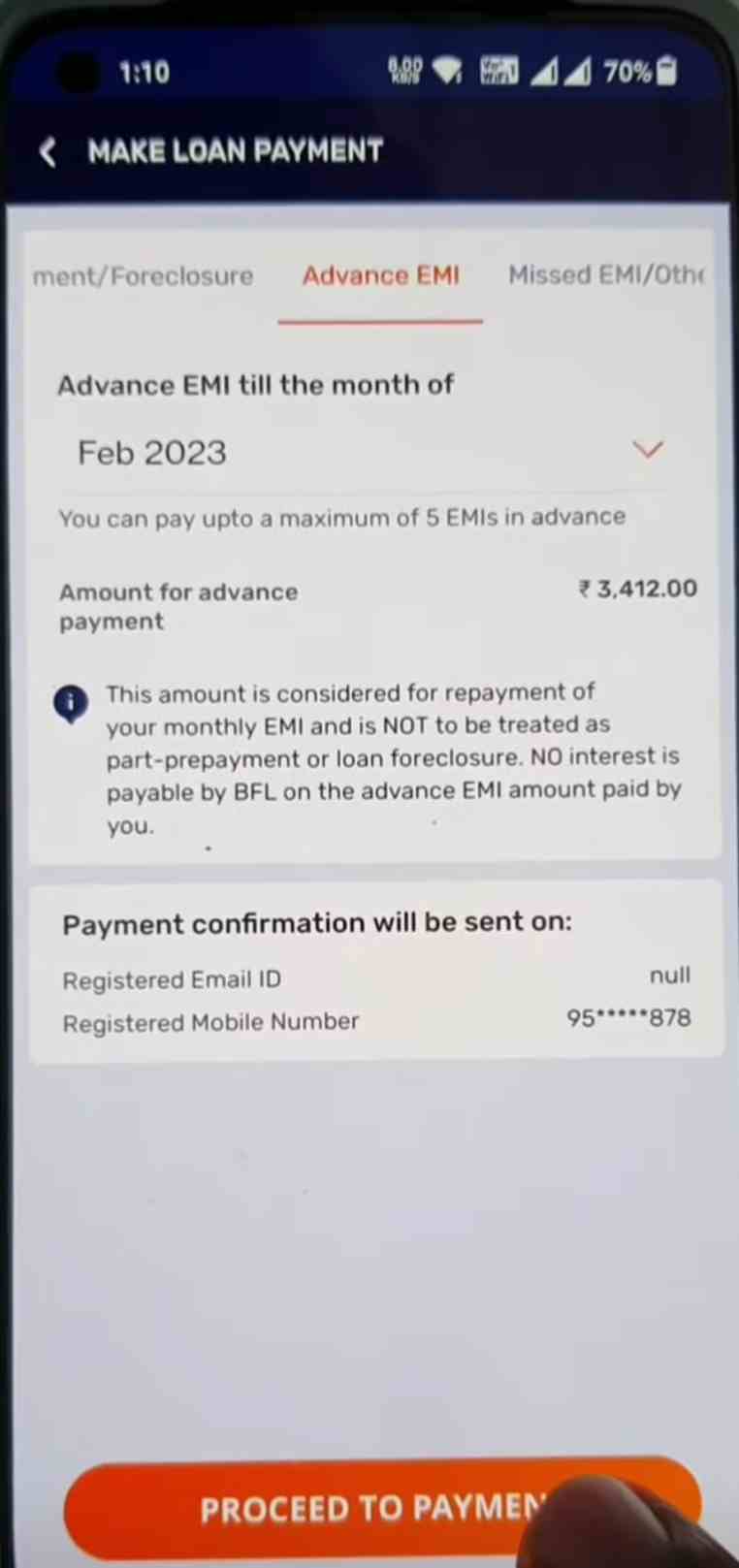 Advance Bajaj finance Mobile EMI Payment